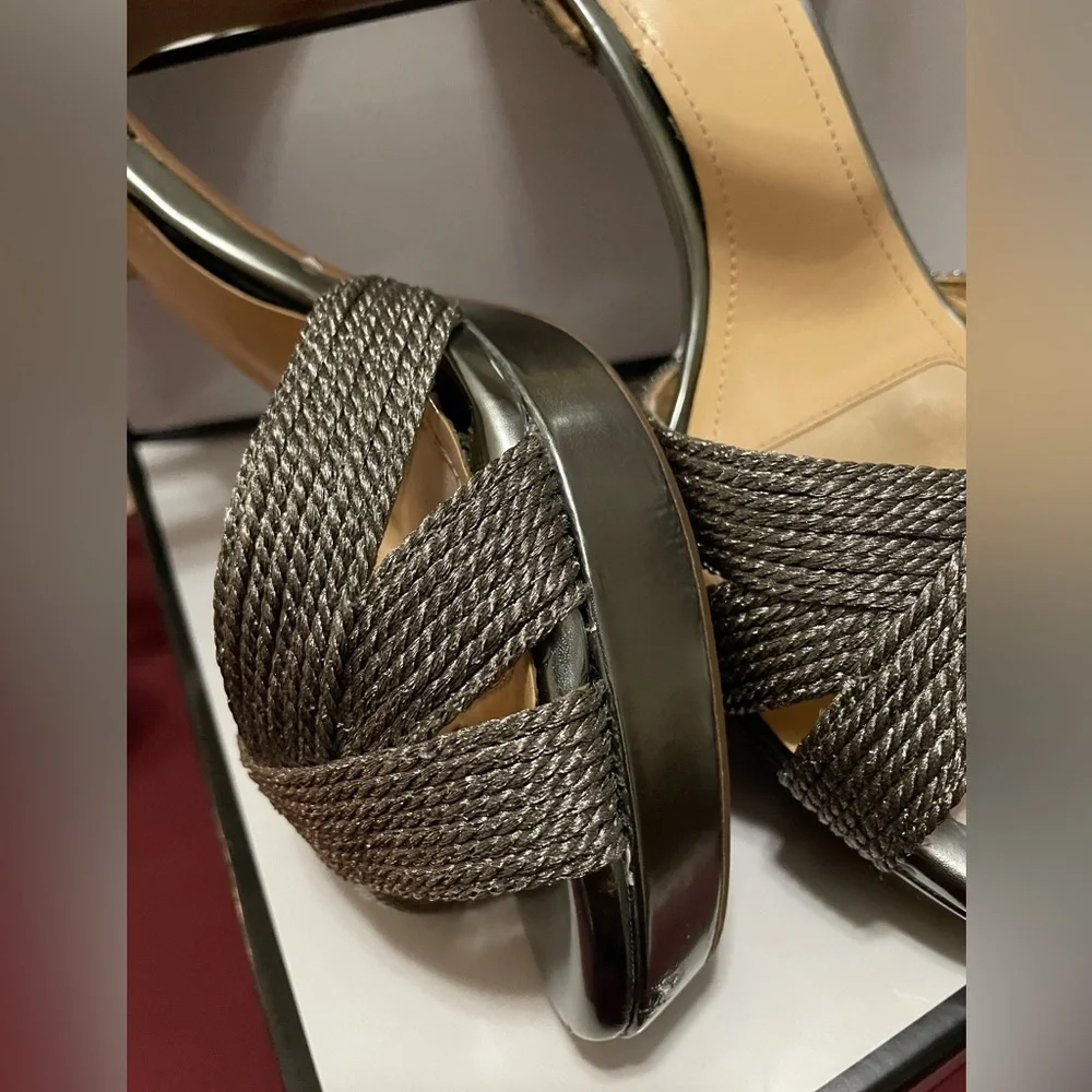 ✨ Stunning Alex Marie Silver Strappy Heels| Metallic Open Toe Sandals| Size: 8